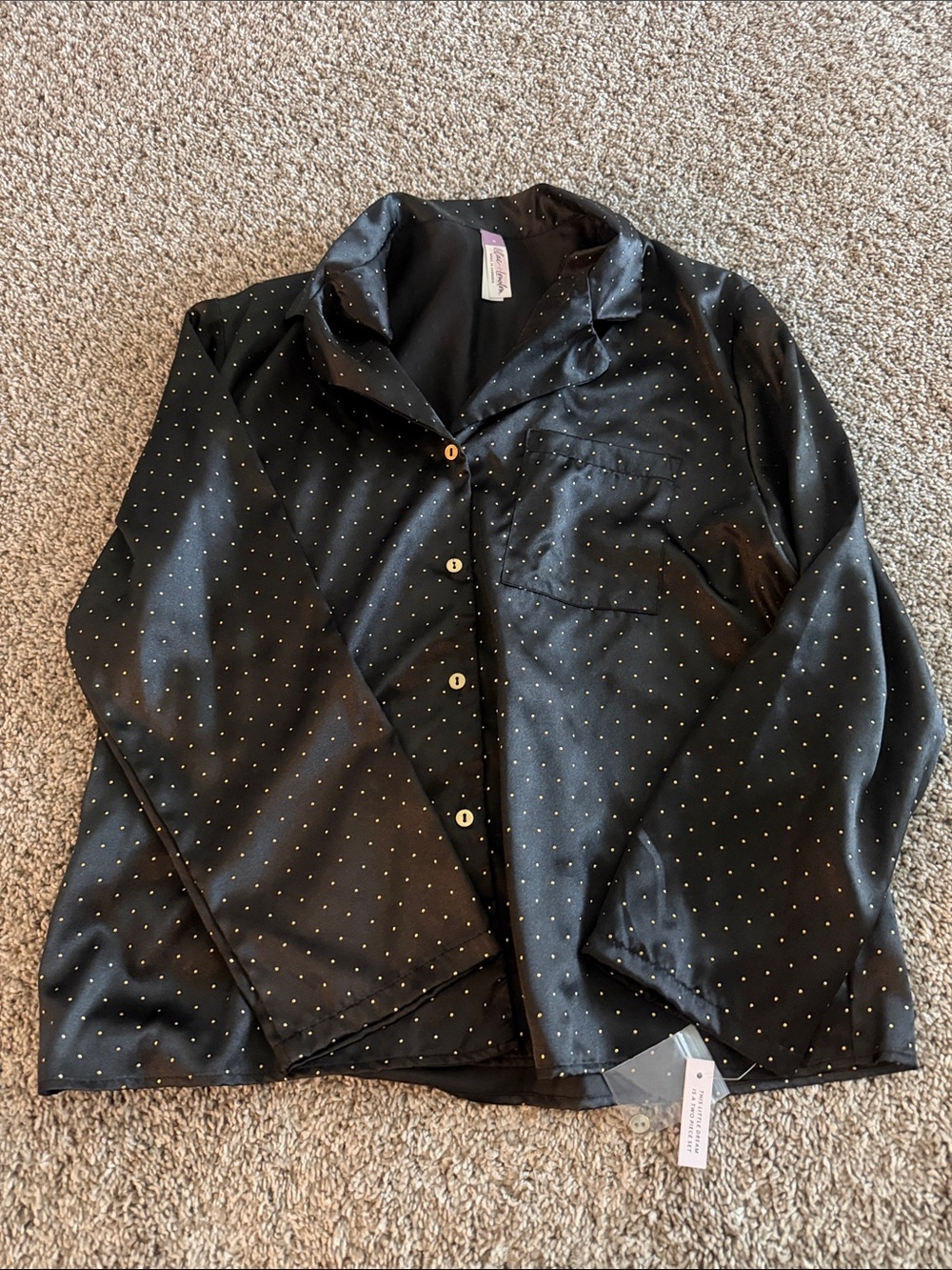Black Polka Dot Button-Up Pajama Top